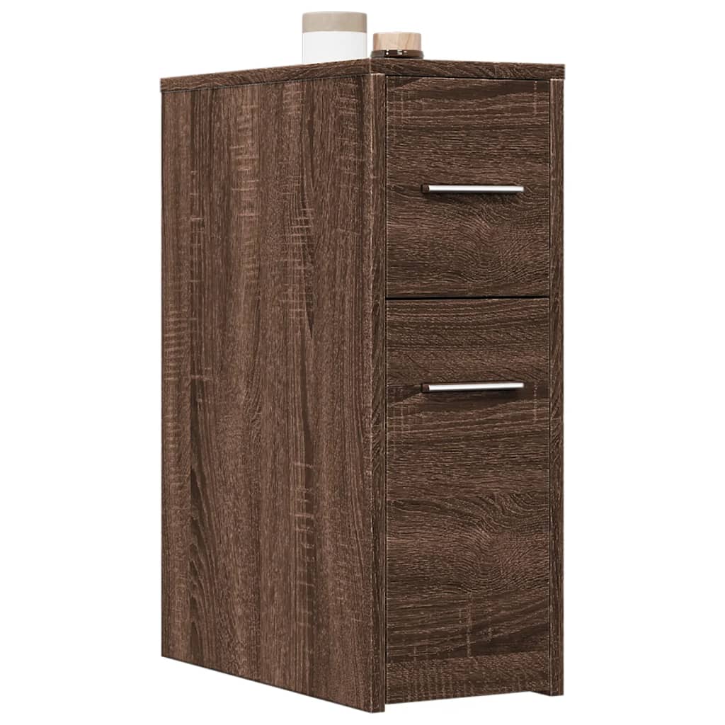 Narrow Bathroom Cupboard with Wheels Brown Oak Engineered Wood